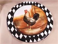 Hand painted ceramic rooster plate, 12.5" -