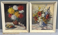 Pair Still Life Flowers Oil Painting on Canvas