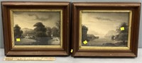 Antique Victorian Charcoal Sand Paintings