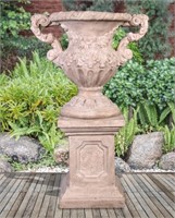 Floral Scrolled Urn on Base Stone Cast