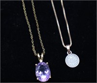 Amethyst Pendant & Medallion on Sterling Chains