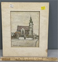 1884 Antique Cathedral Watercolor Painting