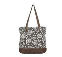 New Flowered Recycled Canvas + Leather Tote Bag