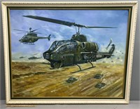 Military Fighter Helicopter Oil Painting on Canvas