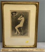 "At the Mirror" Nude Etching by Fuchs