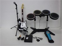NINTENDO WII CONSOLE W ROCK BAND ACCESSORIES