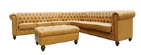 Classic Chesterfield Tan Sectional with Ottoman(KI