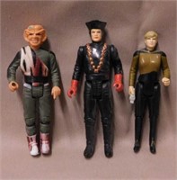 Three 1986 Star Trek Q & other action figures w/