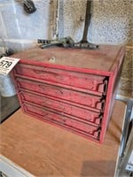 Really cool little red toolbox w/ contents - 11" x