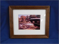 Photo of covered bridge & dam, matted & framed,