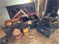 Storage bin 14" x 32" x 15" w/ carpentry tools