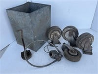 Pail of wheel casters, misc