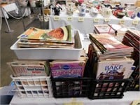 148 cookbooks - 3 small plastic storage crates