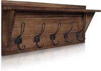 Rustic 24 Wall-Mounted Wood Coat Rack Shelf with 5
