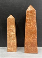 2 Sectioned Marble Overlay Obelisks, MCM
