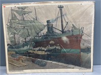 Old German Steam Liner  Lithograph  Promotional