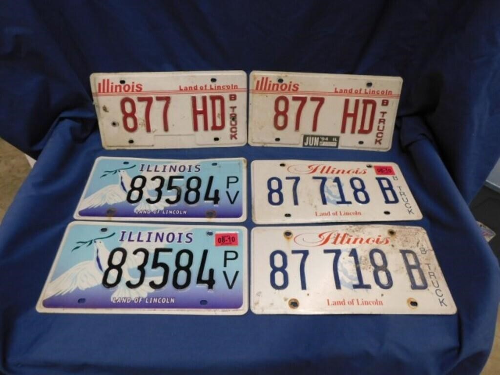 Illinois license plates, truck and auto, several