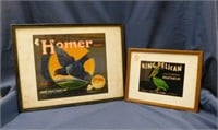 Vintage framed labels: King Pelican Vegetables,