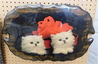 1970's kittens photo print shellacked on wood,