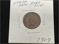 1907 Indian Head Penny Hobo Coin