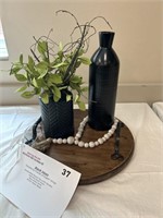 Handcrafted tray and black vases