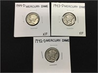 1942D, 1943D & 1944D Mercury Dimes