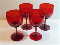4pc Bohemian Gold Ruby Red Water Stem Goblets