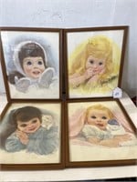 Set of 4 VTG Frances Hook Girls in Wooden Frames