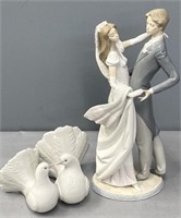 Lladro Porcelain Figures Wedding Couple & Doves