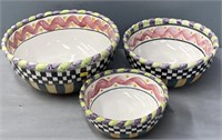 3 Mackenzie Childs PICCADILLY Pottery Bowls