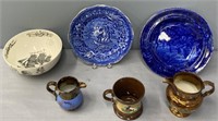 Blue Staffordshire Plates; Copper Luster & Lot