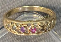 10k Gold Multicolored Gemstone Heart Ring 1.3 Dwt