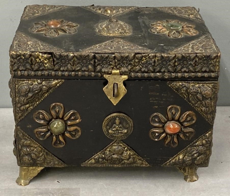 Eastern Brass & Wood Jewelry Box