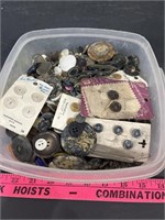 Plastic Container of Buttons, Dice and Thimbles