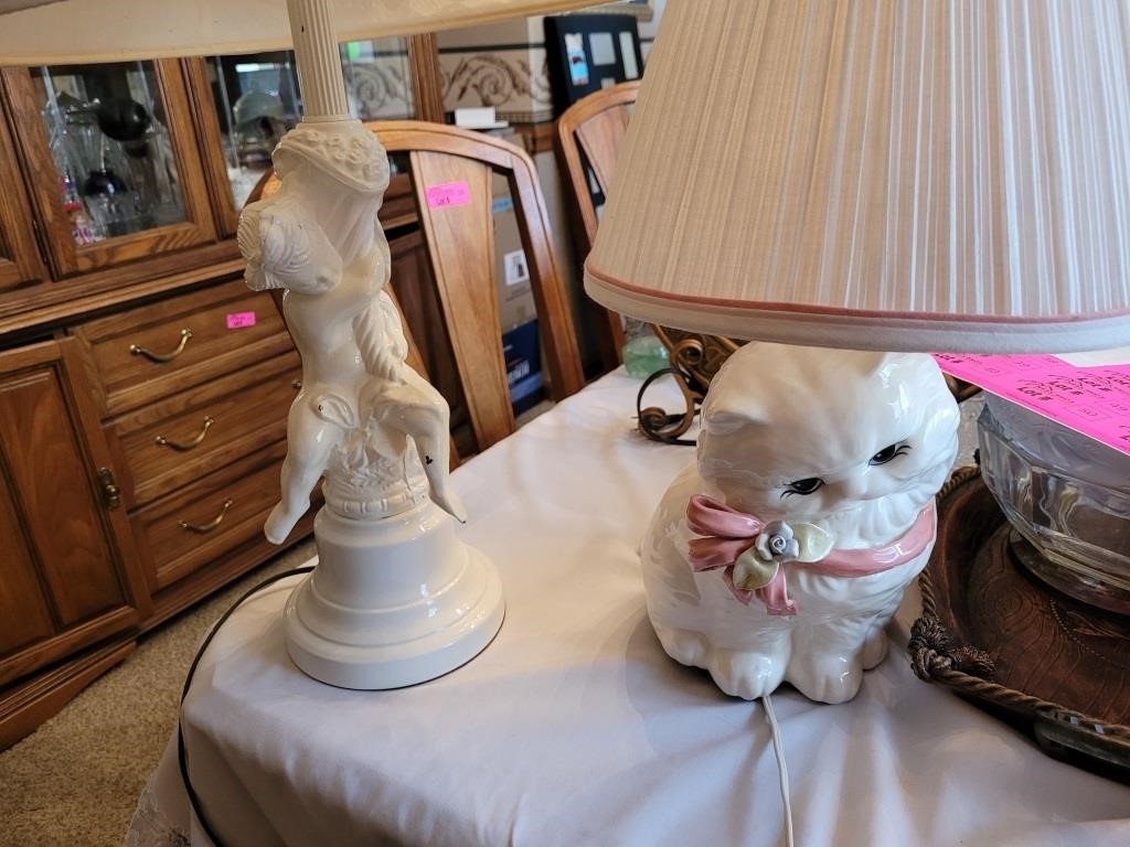 Cat and Cherub Table Lamps