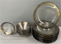Decorated Clear Glass Plates & Bowls Lot MCM