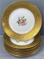 8 Gilded Porcelain Dinner Plates Czechoslovakia