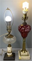 Antique Kerosene Oil Lamp & Cranberry Lamp electri