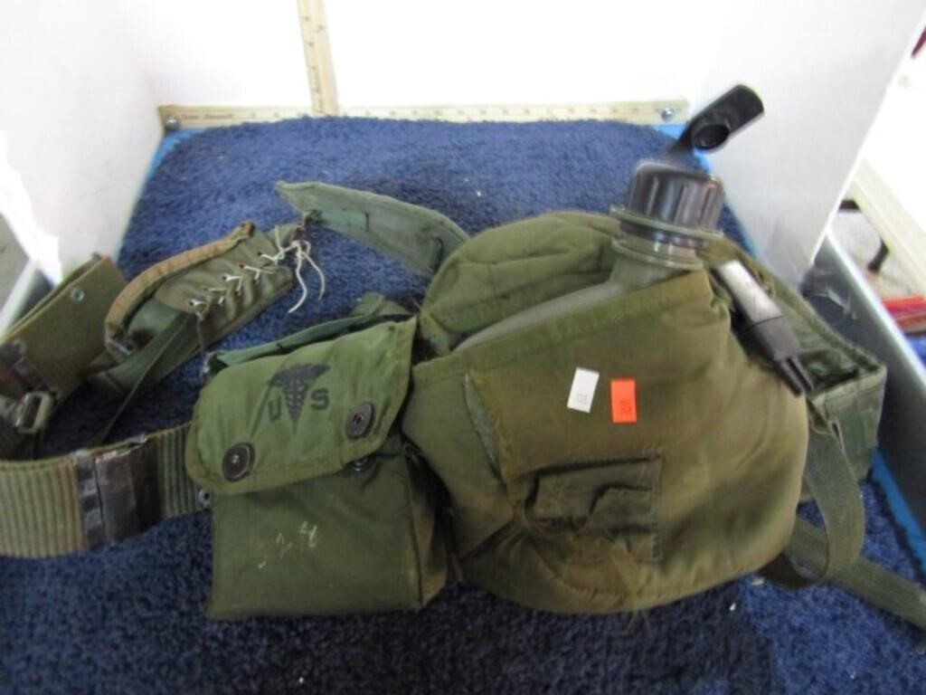 MILITARY WEB BELT, FIRST AID KIT, CANTEEN, ETC
