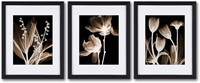 Abstract Flower Art  Black & Gold  11x14 Inch Set