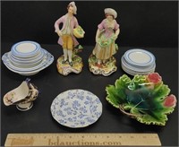 Majolica Plate; Porcelain Figures & Lot Collection