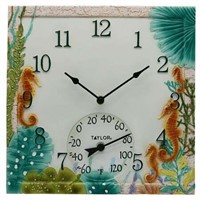 Taylor 14 Thermometer & Clock  Seahorse Pattern