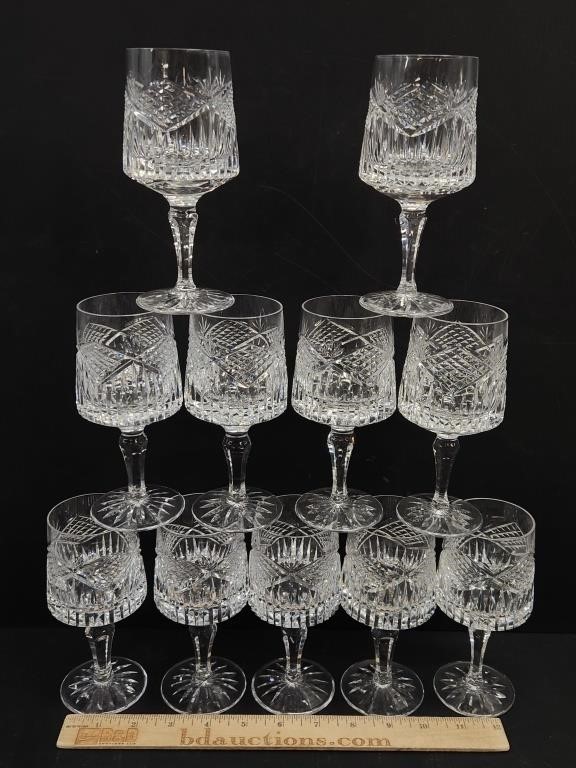 Signed Cut Glass Wine Stems Lot Collection