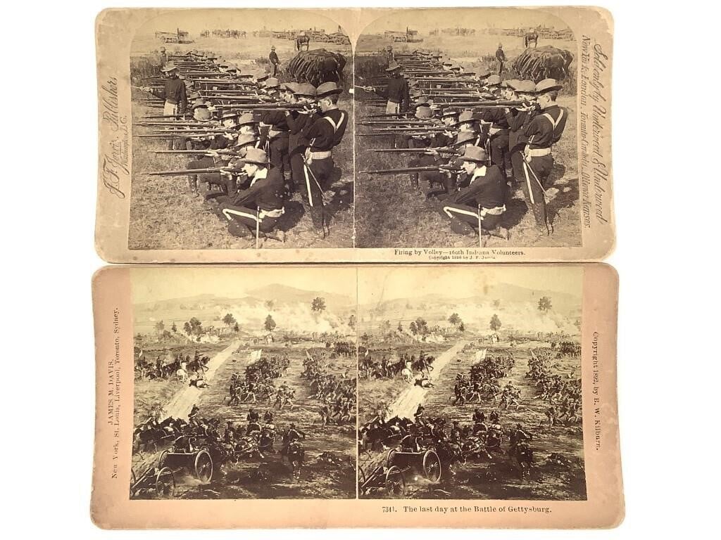 2 Stereo View Cards Civil War IN 160th Volunteers+