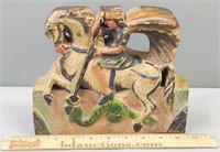 Folk Art Woman on Horseback Carved Painted Wood