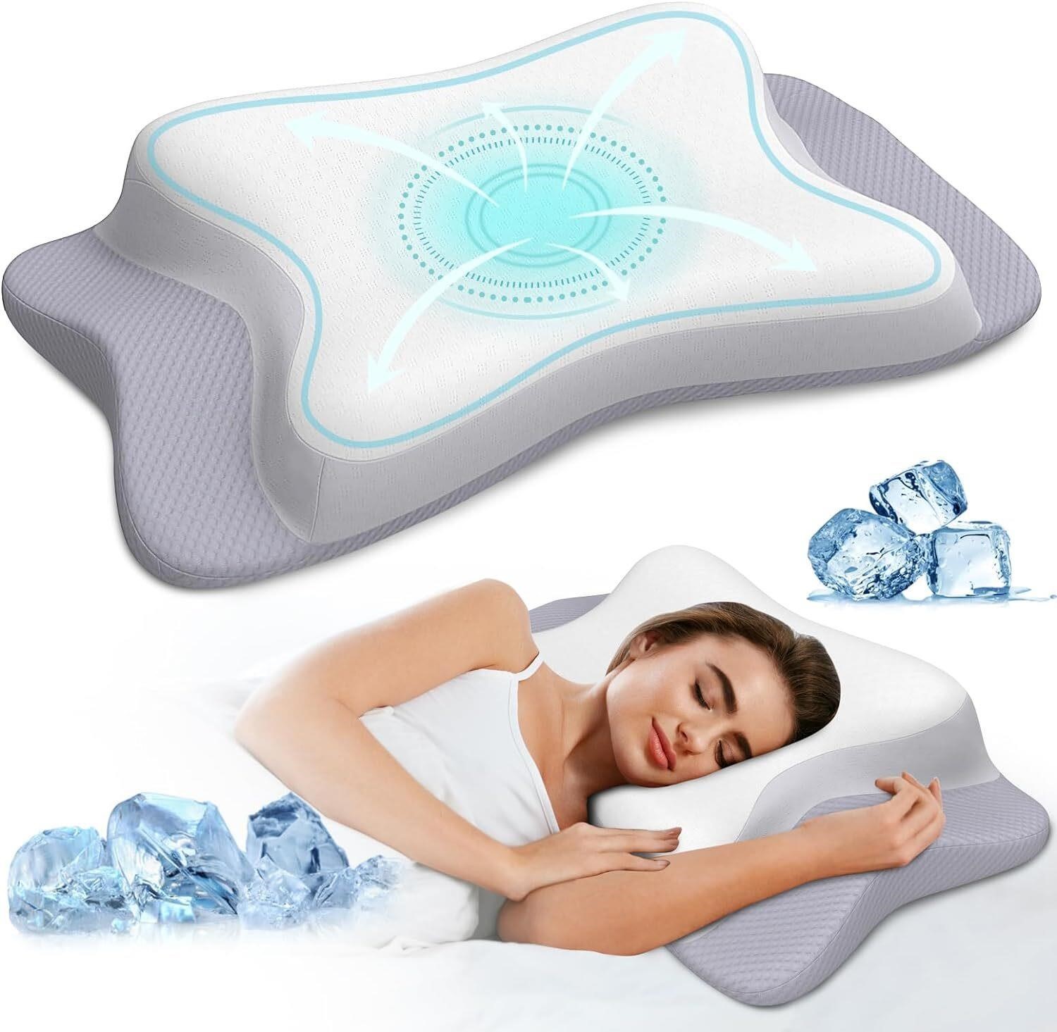 Ergonomic Memory Foam Neck Pillow with Cooling Cas