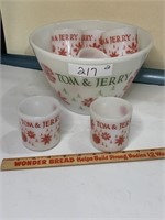 Vintage Fire King Tom & Jerry Bowl with 8 Cups