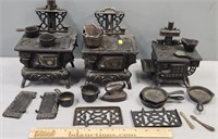 Miniature Cast Iron Toy Stoves & Accessories