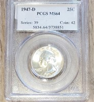 1947 D Washington Silver Quarter PCGS MS64