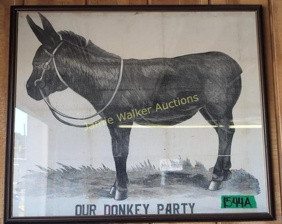 Antique Engraving Our Donkey Party Print 32x26"